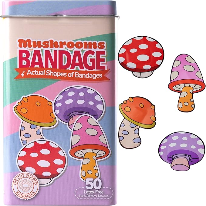 BioSwiss Kids Bandages, Mushroom Shaped Self Adhesive Bandage Set, Latex Free, Sterile Wound Care, 50 Count