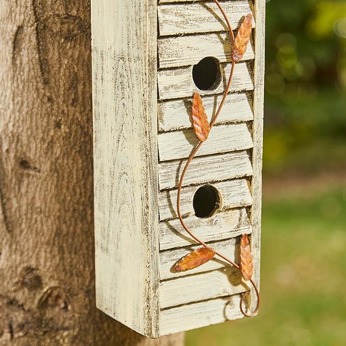 Glitzhome 17.95" H Wooden Three-Tier Hanging Distressed Garden Birdhouse Decorative Bird House for Outdoors