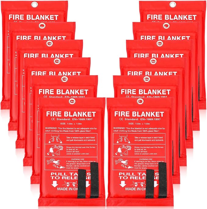 Macarrie 12 Pack 39” x 39” Fire Blanket Emergency for Home and Kitchen Safety Suppression Blanket Fiberglass Fireproof Survival for Fireplace Car Office Camping (Red)
