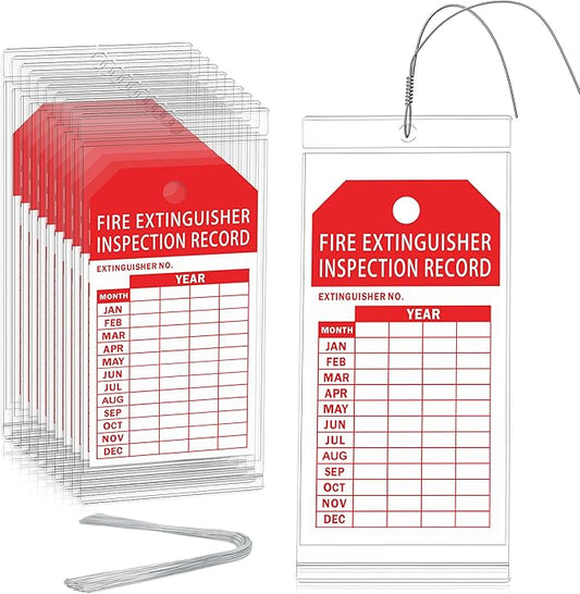 25 Pack Fire Extinguisher Inspection Tag Plastic Cover 3.4 x 7.3 Inch Service Record Tags Fire Extinguisher Tamper Seal with Fire Tags and Iron Wire Resealable Waterproof for Indoor and Outdoor (25)