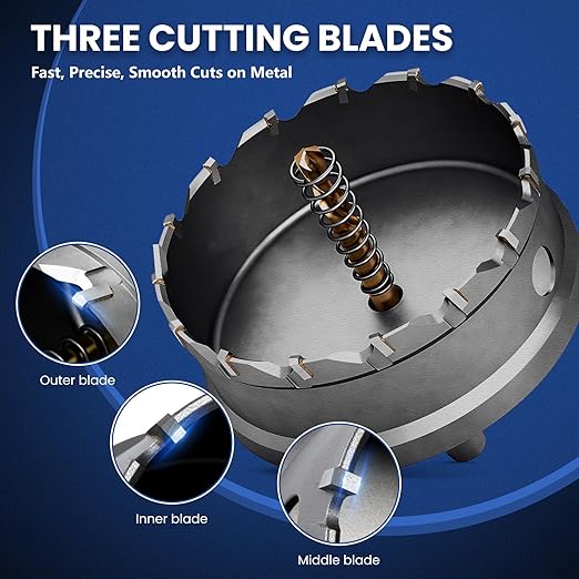 16pc Carbide Hole Saw Kit, Hole Drill Bit Set for Metal/Wood/Steel/Iron/Plastic, with 2*Detachable Pilot Drill Bits and 2*L-Wrench