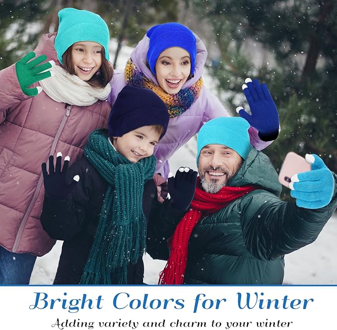 Kenning 56 Pcs Winter Beanies and Gloves Combo Kit Include 28 Pair Winter Gloves 28 Pcs Knitted Beanies Unisex Hats for Adult