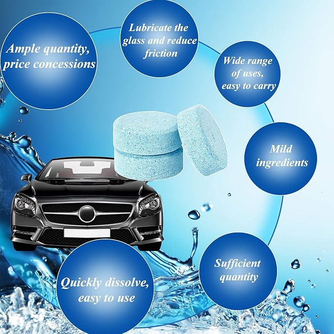 Boao 100 Pcs Car Windshield Washer Tablets Cleaning Washer Fluid Tablets Glass Concentrated Cleaner Windshield Wiper Fluid Solid Effervescent Remove Auto Glass Stains Clear Car Vision (Pack of 2)