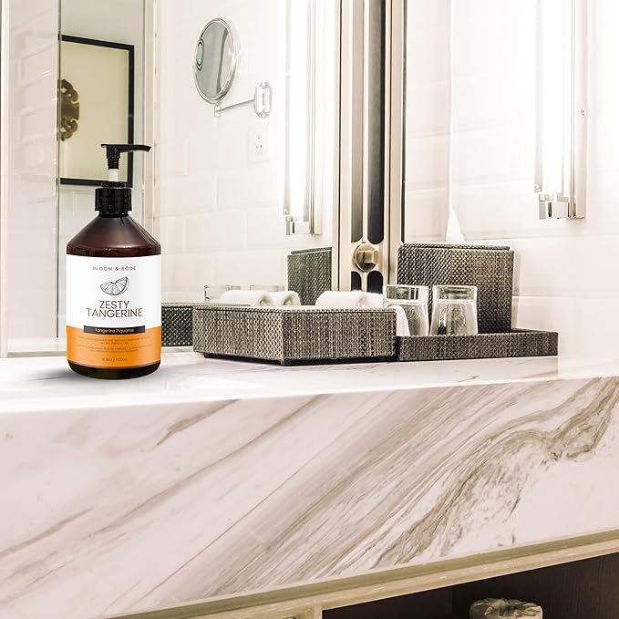 Luxury Liquid Hand Soap - Natural Scented Hand Wash - Gentle Hand Soap with Essential Oils & Aloe Vera - Moisturizing Handwash for Bathroom and Kitchen - Zesty Tangerine Scent, 16.9oz