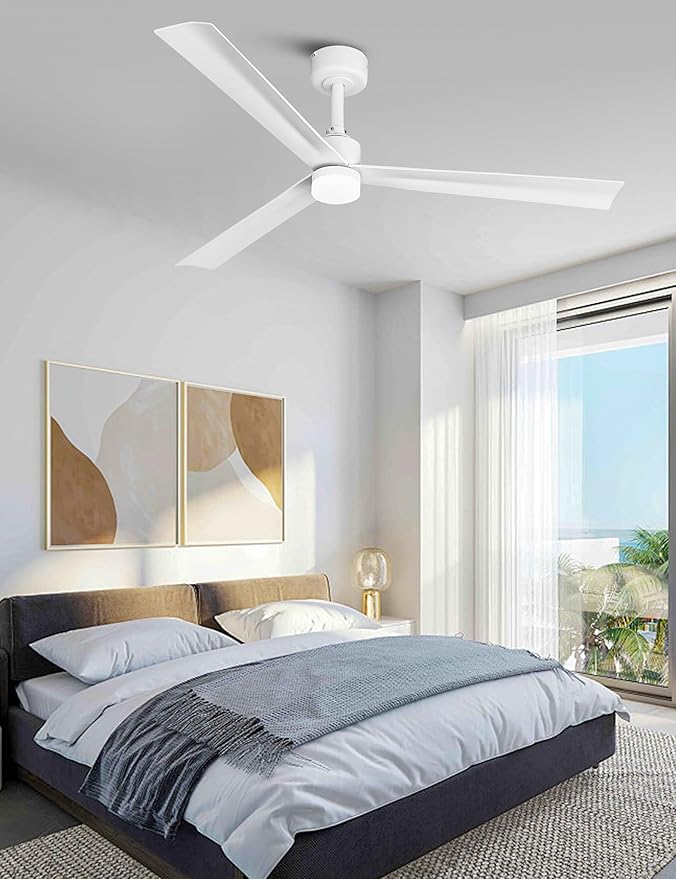 Parrot Uncle Ceiling Fans with Lights and Remote, 50 Inch White Ceiling Fan for Bedroom, Indoor Outdoor Ceiling Fans for Patios Living Room, Reversible DC Motor, 6 Speeds, Timer, Dimmable LED, ETL