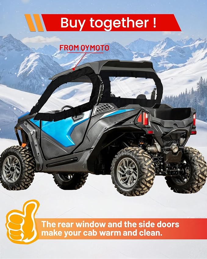 QYMOTO UTV Rear Windshield Compatible with 2023+ CFMOTO ZForce 950 Sport,ZForce 950 Trail,ZForce 800 Trail G2,Water-Resistant Soft Rear Window
