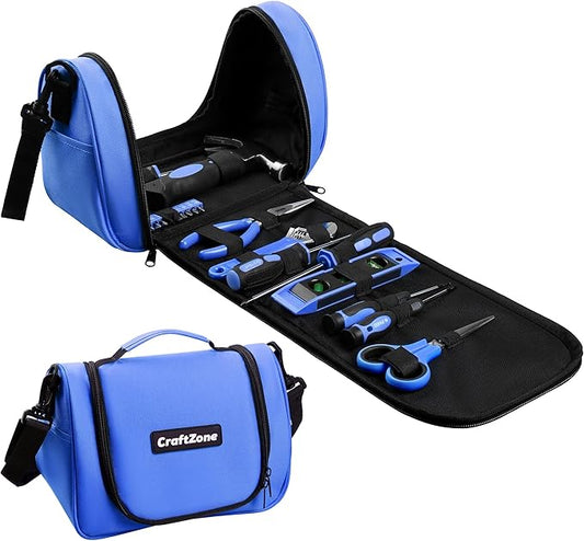 Tool Kit Portable,Basic Hand Tool Set 21Pcs with Pouch,Tool Bag for Home|Dorm|Office|DIY|Classroom,Deep Blue