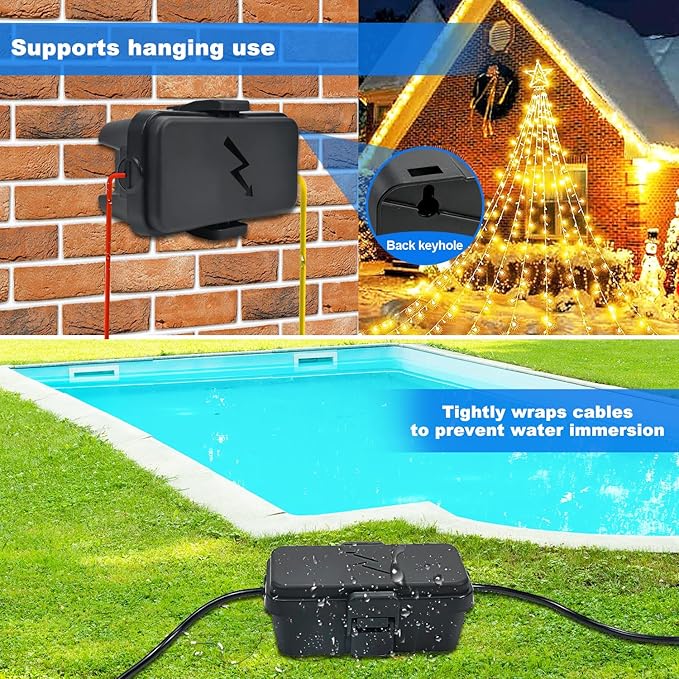 Hrensaw 3PCS Small Weatherproof Electrical Connection Box(Inner 5.5x3x2.2inch),Outdoor Electrical Box,Waterproof Extension Cord Covers for Plug, Extension Cables, Holiday Lights,Black