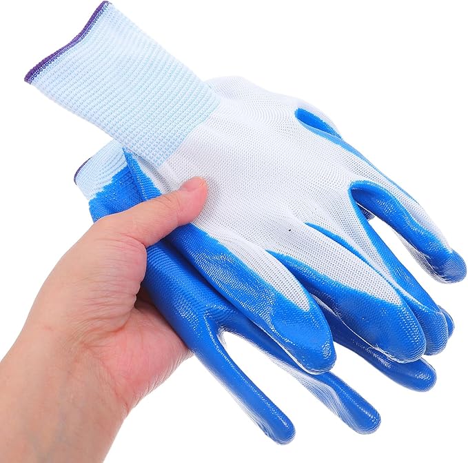 12 Pairs Heavy Duty Work Gloves with Anti-slip Coating Protective Gear for Construction Gardening Farm and Welding Durable Blue Gloves for Men and Women