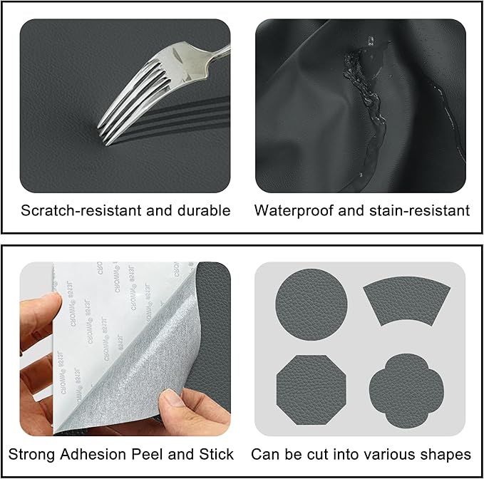 Self Adhesive Leather Repair Patch,8x12 inch Vinyl Repair Kit,Leather Repair Kit for Furniture,Car Seat,Couch,Office Chair,2 Pcs Dark Gray