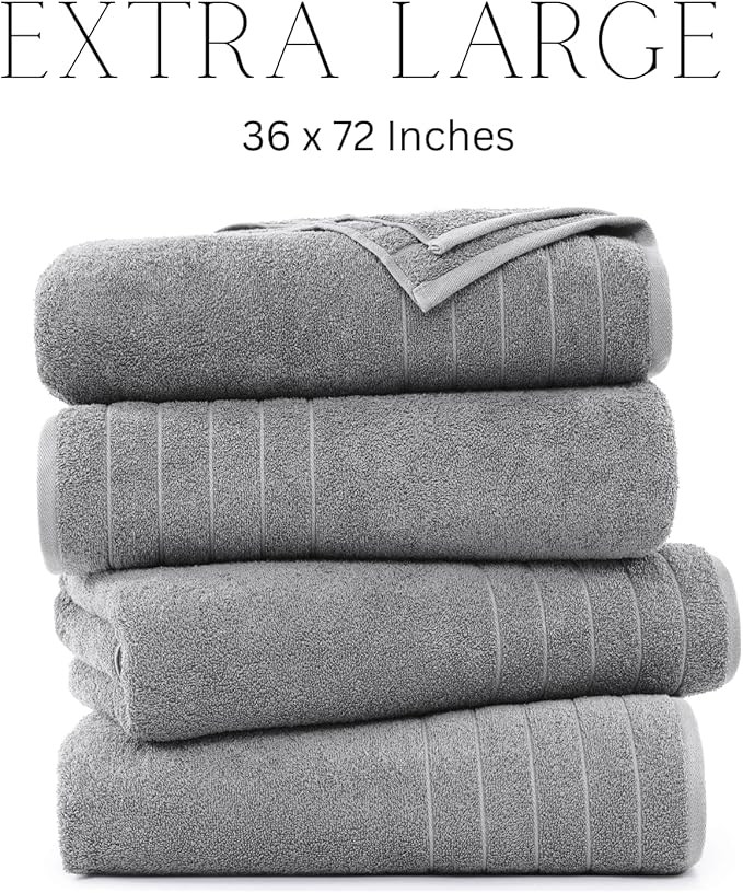 Casa Platino Bath Sheets 4 Pack (36"x 72"), 100% Ring Spun Cotton Bathroom Towels, Soft Absorbent Bath Sheet Sets, Quick Drying Towels - Ultimate Grey