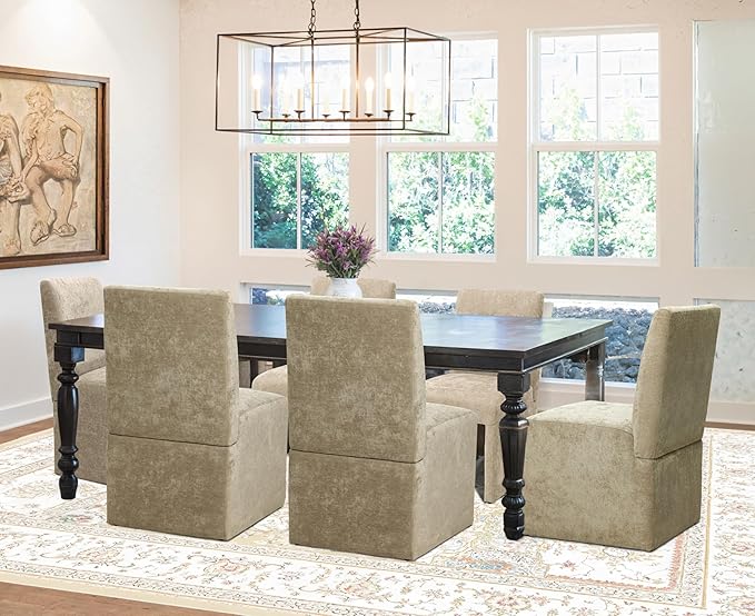 Upholstered Dining Chairs Set of 6 Modern Kitchen & Dining Room Chairs Linen Fabric Dining Chairs with Wooden Frame, Khaki