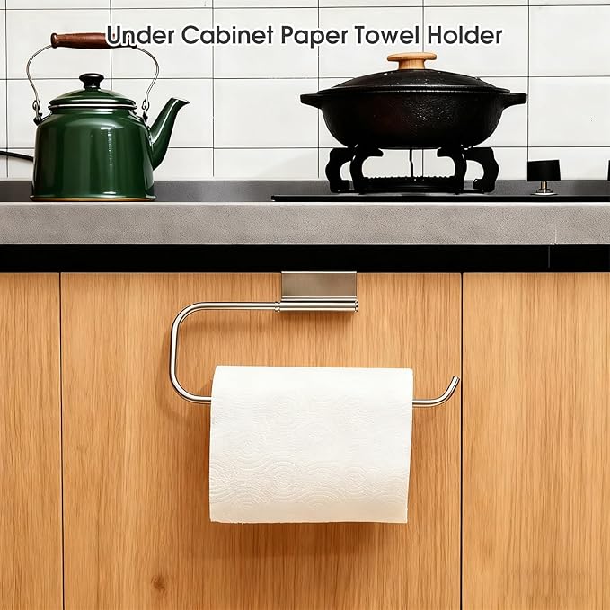 1 PCS Stainless Steel Under Cabinet Paper Towel Holder and 1 PCS Trash Bag Holder