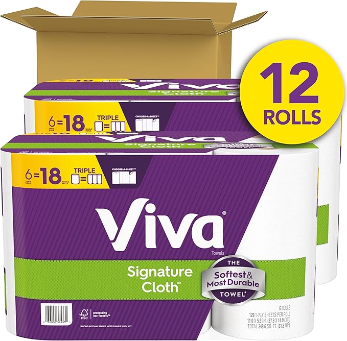 Viva Signature Cloth Paper Towels, 12 Triple Rolls, 129 Sheets per Roll