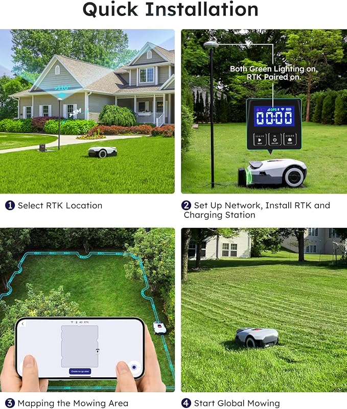 ANTHBOT Genie3000 Robot Lawn Mower - NO Wire, Full Band RTK+4-Eye Vision Robotic Lawnmower for 0.91 Acre, Auto Mapping, Multi-Zone Management, Accurate Obstacle Avoidance, Intelligent Path Planning