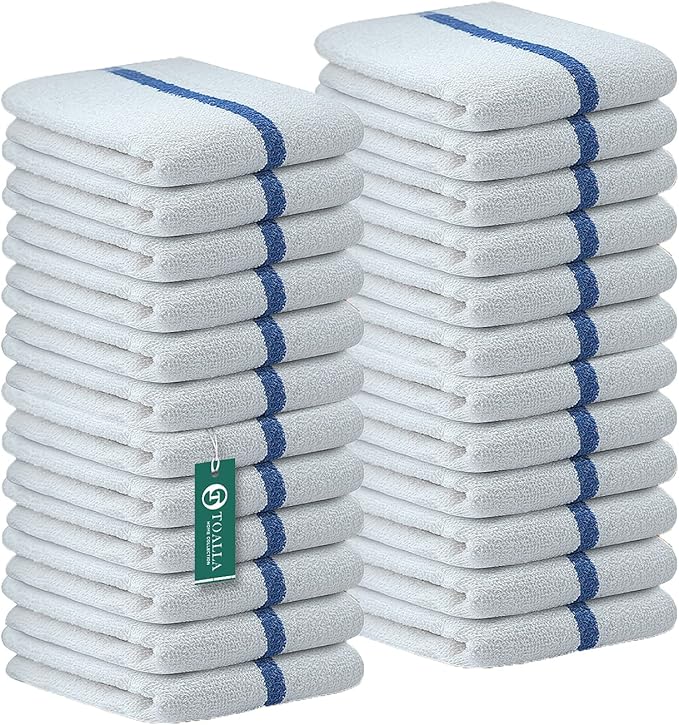 Bar Mop Blue Stripe 16x19 4 lbs Pack of 24, 100% Cotton Double Stitched Route Ready Absorbent Kitchen Towel Dish Towels and Dishcloths Towels Sets Washcloth Kitchen Towel