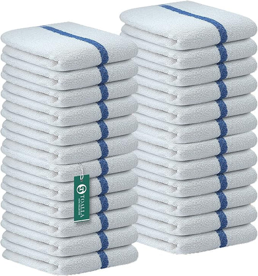 Bar Mop Blue Stripe 16x19 4 lbs Pack of 24, 100% Cotton Double Stitched Route Ready Absorbent Kitchen Towel Dish Towels and Dishcloths Towels Sets Washcloth Kitchen Towel