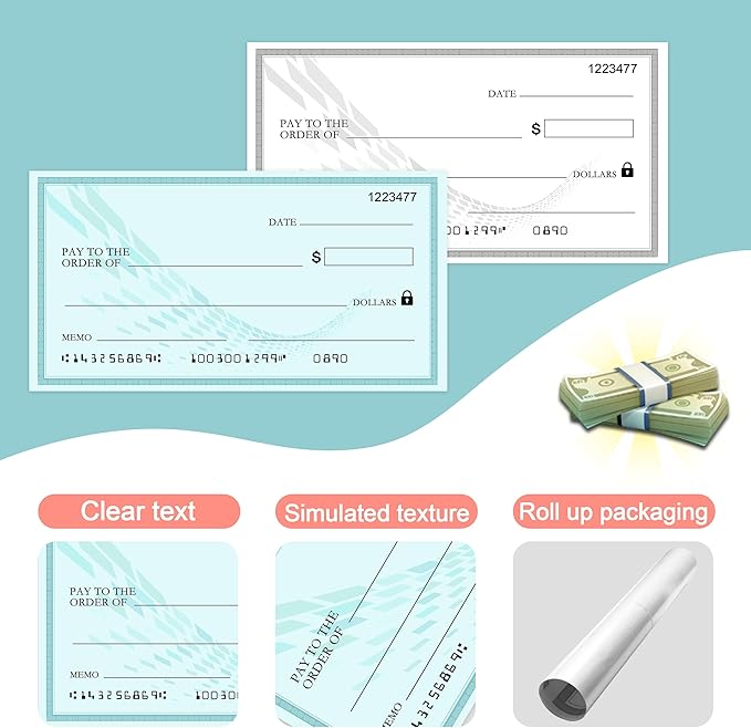 【2-Pack】30x16 Inch Big Check Giant Check Double-Sided Dry Erase Award Check | Waterproof Laminated Presentation Plaques for Presentations | Includes 2 Black Markers (Green & Black)