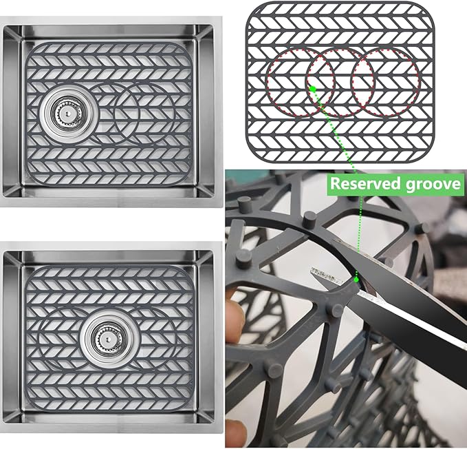 AWOKE Sink Protectors for Kitchen Sink - 13.6"x 11.6" Sink Mat - Heat-resistant Easy-clean Silicone Sink Mat - for Protection of Stainless Steel Sink with 3 Reserved Holes