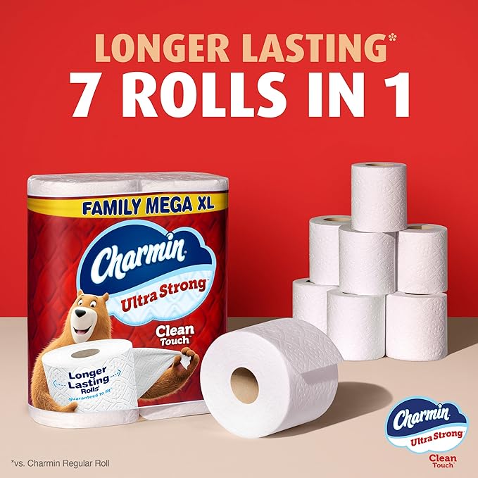 Charmin Toilet Paper Ultra Strong Clean Touch, 18 Family Mega XL Rolls = 126 Regular Rolls (Packaging May Vary)