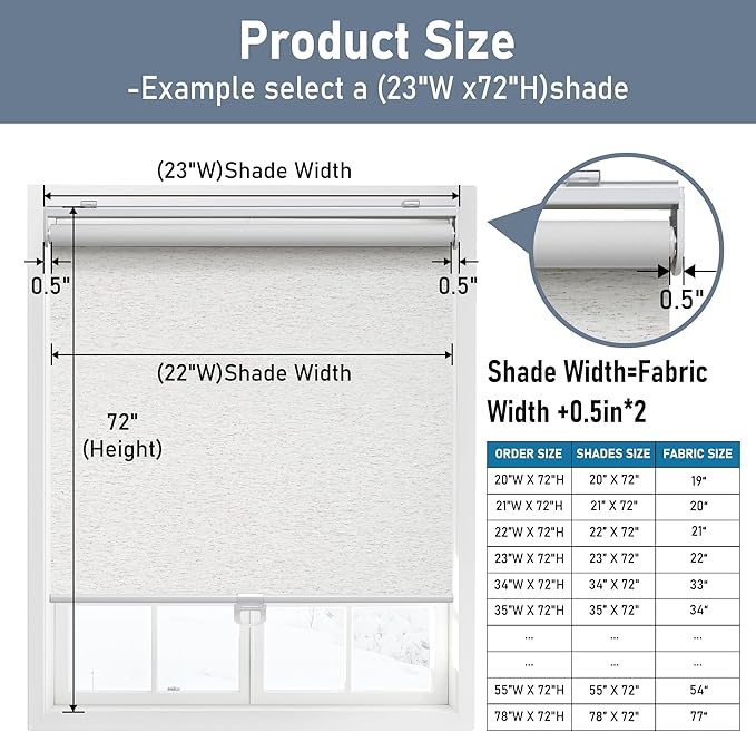 Cordless Roller Shades Blackout Blinds for Windows Room Darkening Rolled Up Shades with Spring System, UV Protection Natural Linen Fabric Window Shades Door Blinds for Home（59" W x 72" H, Linen Cream