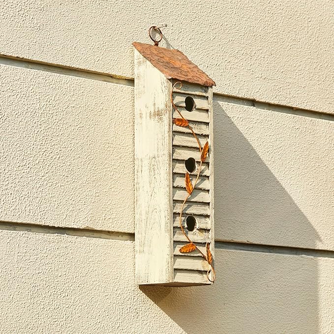 Glitzhome 18" H Wooden Bird House Three-Tier Hanging Distressed Garden Birdhouse