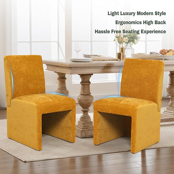 Upholstered Dining Chairs Set of 4 Modern Kitchen & Dining Room Chairs Linen Fabric Dining Chairs with Wooden Frame, Yellow