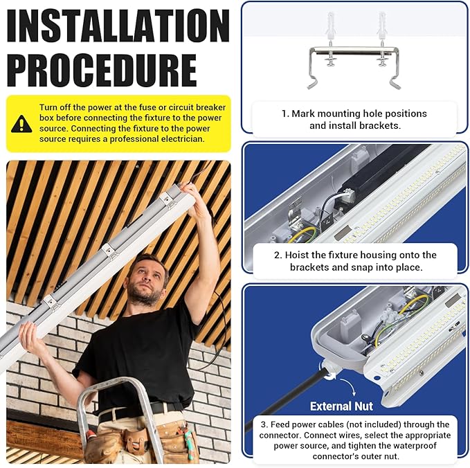 8FT LED Vapor Tight Light 120W/100W/80W,3/4/5000K CCT Selectable 18000lm (150W Eq.) IP66 Waterproof Shop Light 8feet LED Vapor Proof Fixture for Parking Garage Car Wash Warehouse ETL 2-Pack