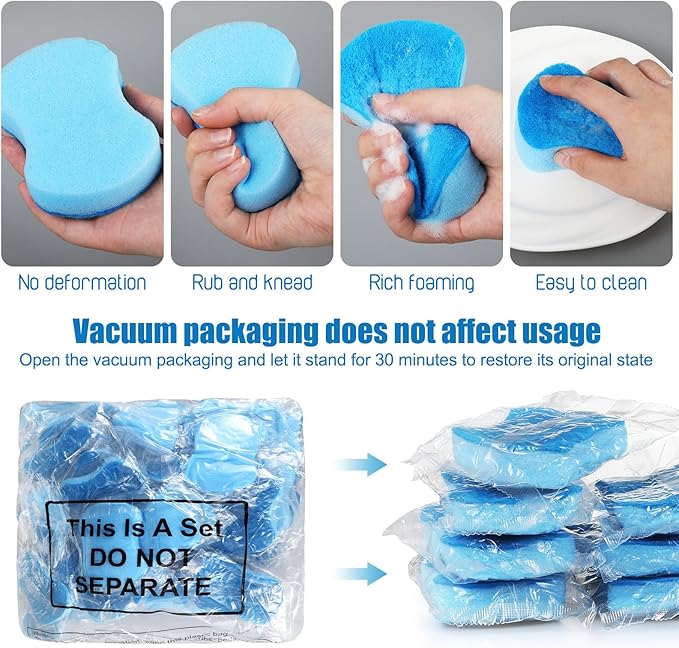 Tanlade 480 Pcs Individually Wrapped Sponges Kitchen Bulk Non Scratch Scouring Sponges for Dishes Household Cleaning Travel Apartments Hotel Car (Blue)