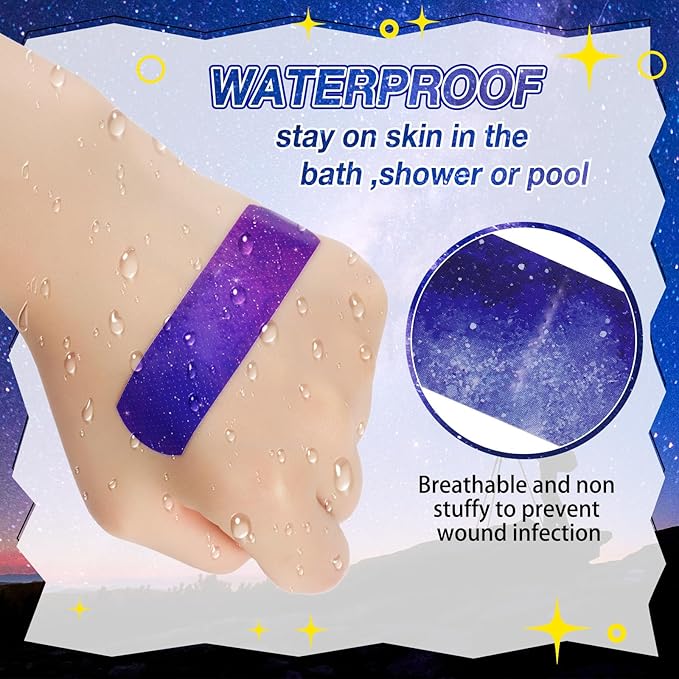 Patelai 300 Pieces Kids Bandages Bulk 10 Styles Children's Adhesive Flexible Colorful Cute Cartoon Bandages Waterproof Breathable Stickers Protection Care Cuts for Girls Boys(Galaxy)