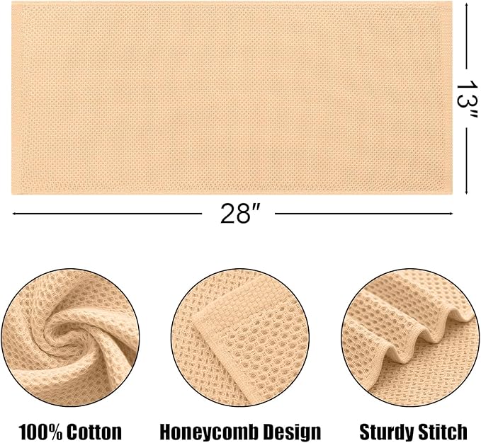 Kitinjoy 100% Cotton Waffle Weave Kitchen Towels (13 X 28 Inches, Apricot), 4-Pack Super Soft and Absorbent Dish Towel for Drying Dishes, Kitchen Hand Towels