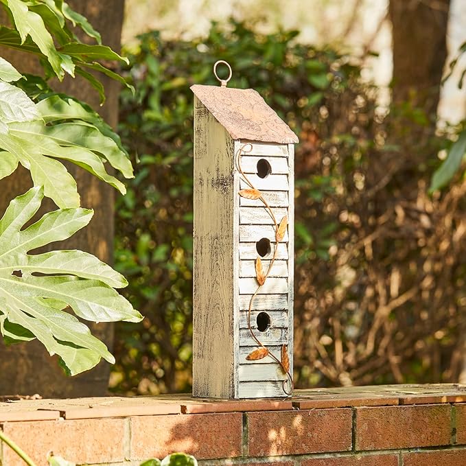 Glitzhome 18" H Wooden Bird House Three-Tier Hanging Distressed Garden Birdhouse