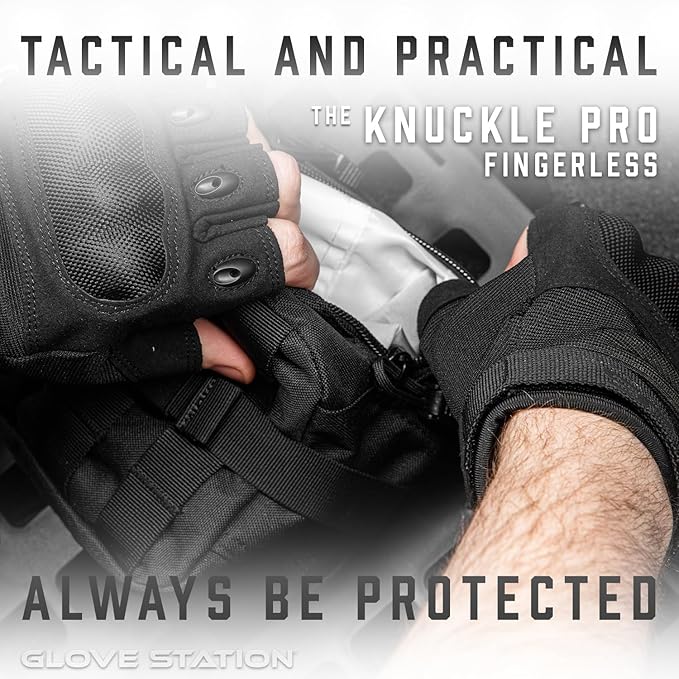 Glove Station- Fingerless Knuckle Tactical Gloves for Men - Motorcycle Gloves for Tactical Shooting, Airsoft, Hunting, Police Work and Hiking