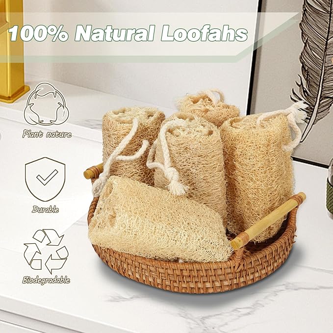 Organic Natural Loofah Sponges 4.7'' Luffa Spa,Pack of 4 Exfoliating & Smooth Skin Bath Shower Loofas Loofa for Women and Men Body Scrubber