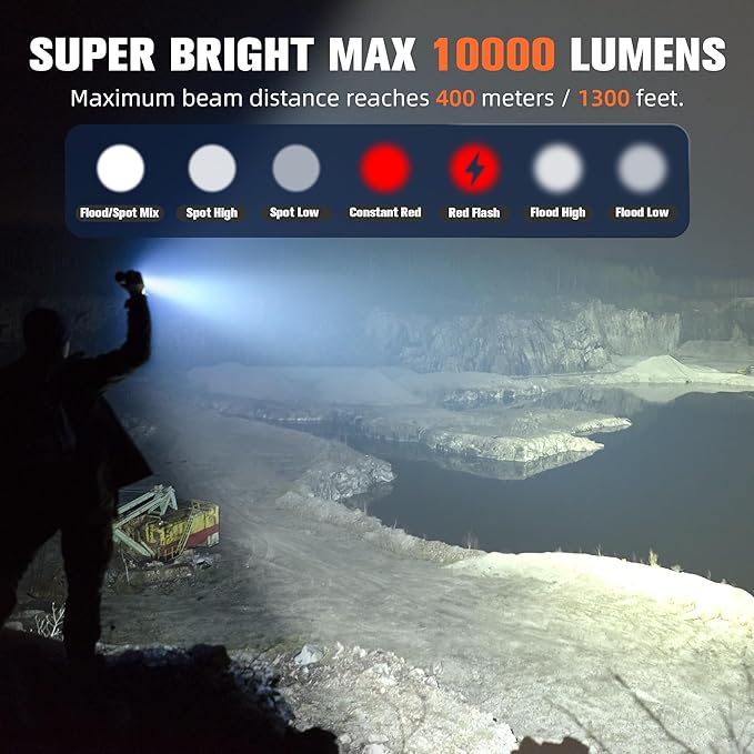 FORTO Rechargeable Spotlight 10000 Lumen Ultra Bright IPX7 Waterproof Flashlight, Boat Spotlight with EVA Carrying Case Tripod, 7 Light Modes Handheld Spotlight Flashlight for Marine Boat Hunting