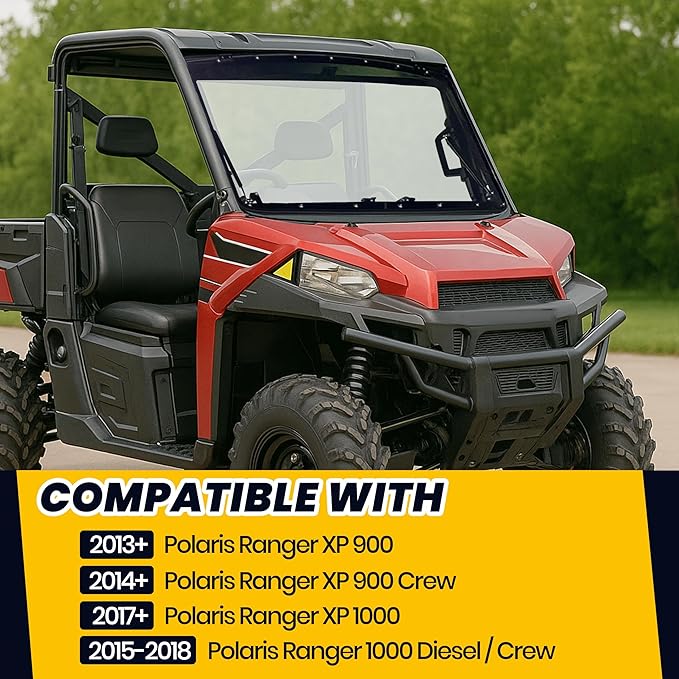 HECASA 3-IN-1 Flip Windshield Compatible With 2013+ Polaris Ranger XP 900/900 Crew/XP 1000, 2015-2018 Polaris Ranger 1000 Diesel/Crew W/ Gas Spring Plastic Clear