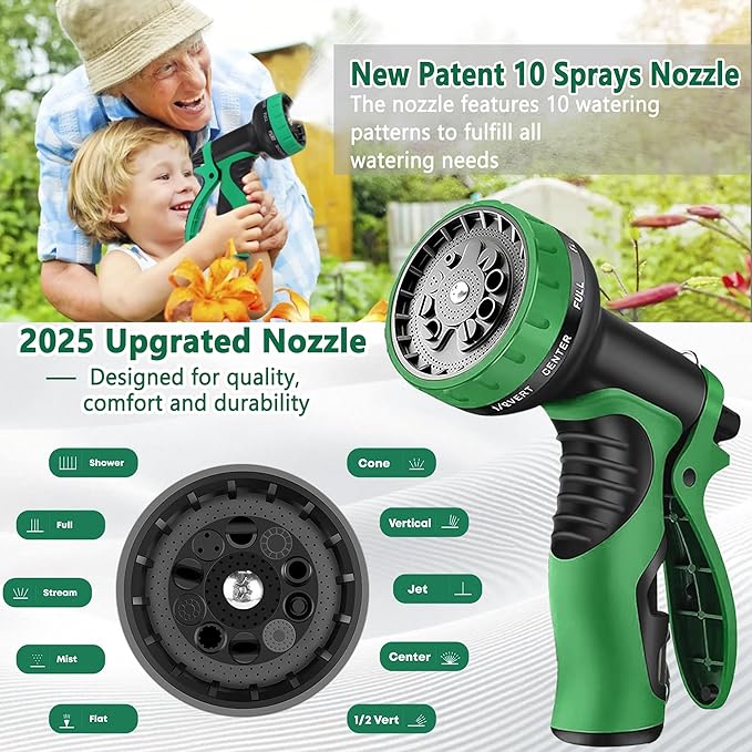 Garden Hose 25 ft-Heavy Duty Water Hoses - Flexible&Lightweight Car Washing Pipe with Strain Reliefs-Kink-free Rubber Hose with Sprayer Nozzle for Yard, Outdoor