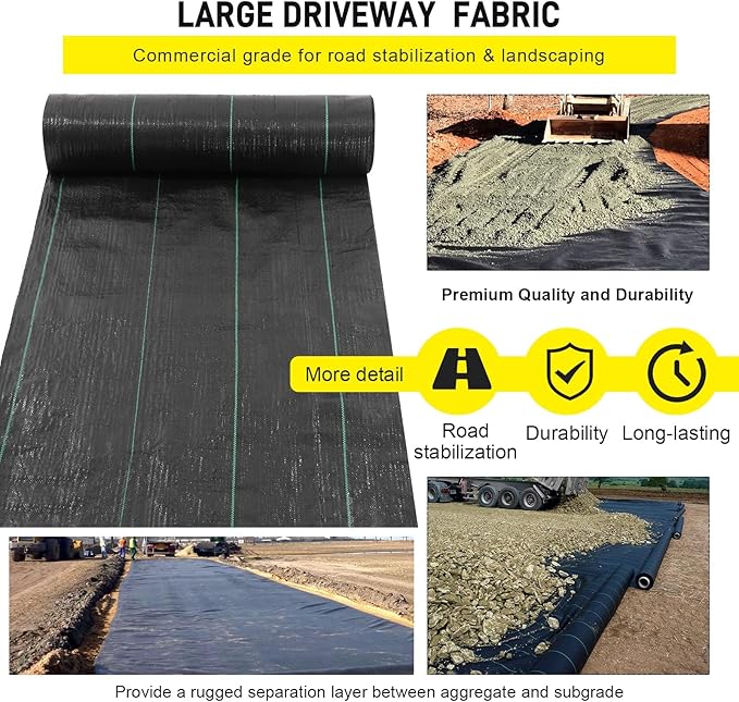 Driveway Fabric, 13x150 ft Road Fabric Commercial Weed Barrier Fabric, Landscape Fabric Heavy Duty 3.5OZ French Drain Fabric for Erosion Control,Landscape Fabric,Weed Barrier,Construction Projects