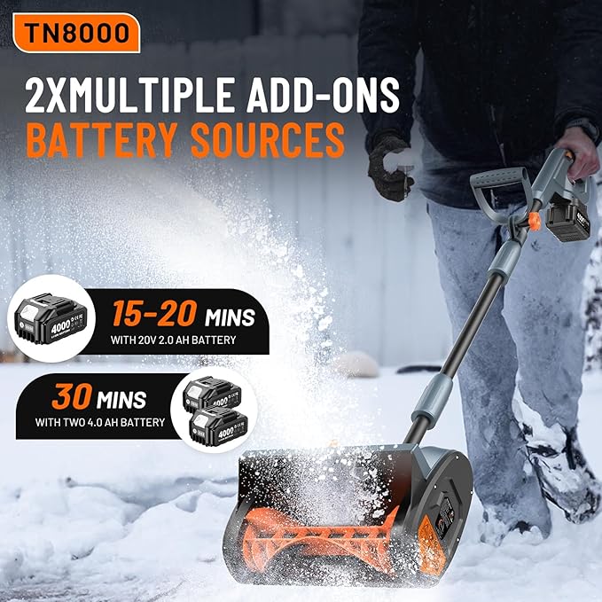 Cordless Snow Shovel, Electric Snow Blower with Total 8000mAh Battery & Charger, Powerful Snow Removal Machine, 16.5ft Distance with Directional Plate Enable Smooth Workflow for Driveway Sidewalks