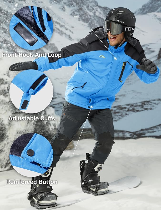 MAGCOMSEN Men's Winter Coats Water Resistant Ski Snow Jacket Warm Fleece Jacket Parka Raincoats With Hood Multi-Pockets