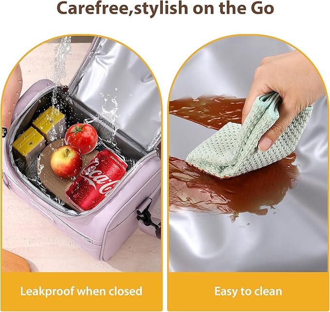 Insulated Lunch Bag, Portable Small Cooler Box, Reusable Leakproof Lunch Box Bag with Removable Strap for Work, Travel, Picnic (Purple)