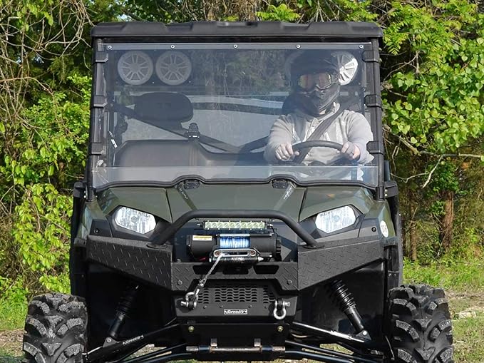 SuperATV Clear Scratch Resistant Full Windshield for 2011-2014 Polaris Ranger 900 Diesel | 2013-2014 900 Ranger Diesel Crew | Made with 1/4" Polycarbonate| Preinstalled Bulb Seal | USA Made
