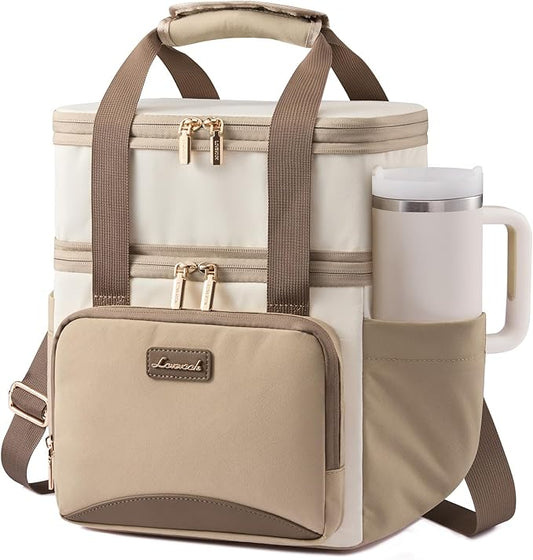 LOVEVOOK Insulated Lunch Bag For Women Men,Expandable Double Deck Lunch Box With Large Cup Holder,Leakproof Cooler Bag For Adult Lunch Tote Bag Work Picnic Beach with Adjustable Shoulder Strap Gift