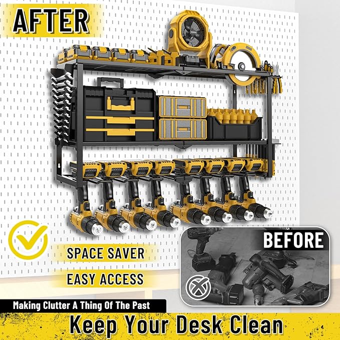 Power Tool Organizer Wall Mount, Heavy Duty 8 Drill Holder Wall Mount, Metal Cordless Tool Shelf, Tool Holder and Storage Rack for Garage Organization Workshop, Men's gifts