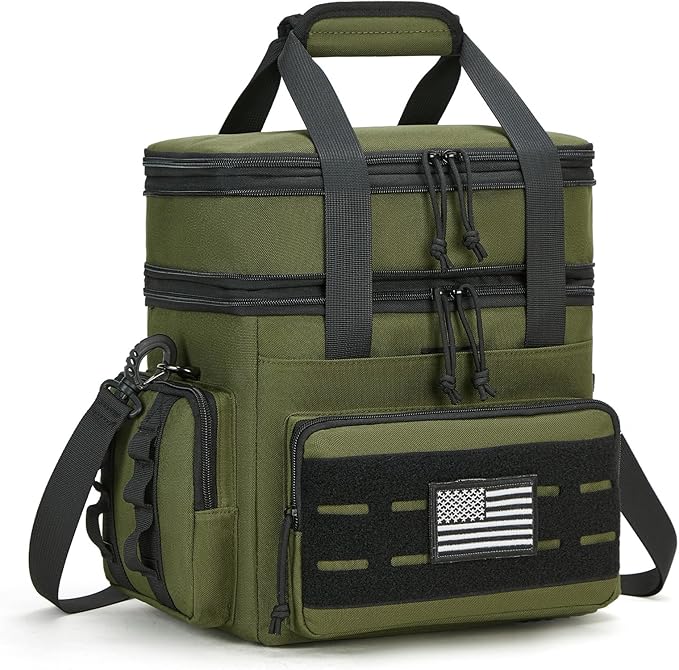 Tactical Lunch Bag & Lunch Box for Men - Large Double Deck Expandable Insulated Soft Adult Lunchbox for Work - Cooler Bag for Beach, Picnic, Camping,Outdoor，Travel (Green,16L)