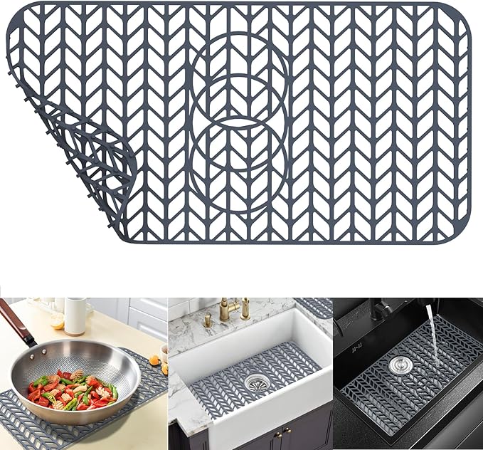 Sink Protectors for Kitchen Sink 12"13"16"18"19"24"26"28"29"30",Silicone kitchen sink mats protector for bottom of farmhouse sink(24"x12.5"Gray)