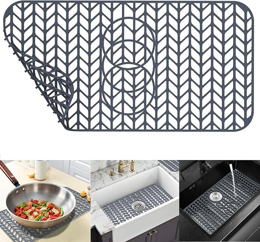 Sink Protectors for Kitchen Sink 12"13"16"18"19"24"26"28"29"30",Silicone kitchen sink mats protector for bottom of farmhouse sink(24"x12.5"Gray)