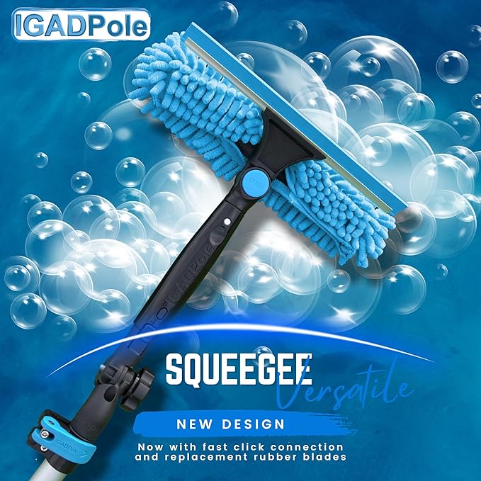IGADPole Washing Kit: Water-fed Brush, Cobweb Duster and 10” Squeegee and Soap Dispenser, with 3-Stage Telescoping Pole 5-12ft Pole