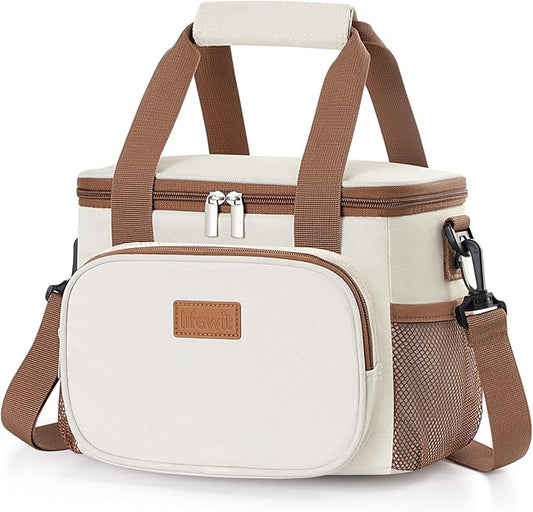 Lifewit Medium Lunch Bag Insulated Lunch Box Soft Cooler Cooling Tote for Adult Men Women, Beige 12-Can (9L)