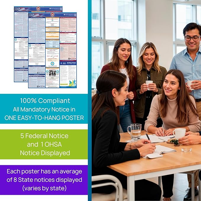 Ohio 2026 Labor Law Posters Bundle – English & Spanish Compliance Combo – OSHA, EEOC, FMLA, Minimum Wage – Durable, Laminated & Waterproof Workplace Employment Posters – Made in USA – 26” x 39.5”